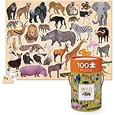 Crocodile Creek Jigsaw Puzzle in Canister, 100 Piece Table or Floor Puzzle Includes Educational Animal Finder Sheet, for Ages