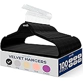 SereneLife Velvet Hangers 100 Pack Black – Slim Non-Slip Clothes Hangers with Chrome 360° Swivel Hook, Durable 10 lbs Capacity, Ultra-Thin Space Saving Hangers for Closet Organization
