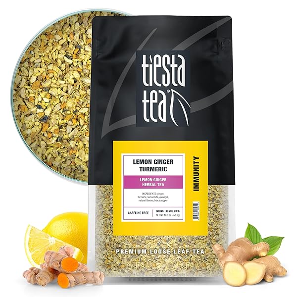 TIESTA TEA – LEMON GINGER TURMERIC, LOOSE LEAF, LEMON GINGER HERBAL TEA, PREMIUM NON-CAFFEINATED HERBAL BLEND, MAKE HOT OR ICED & BREWS UP TO 200 CUPS, 16 OUNCE RESEALABLE BULK POUCH