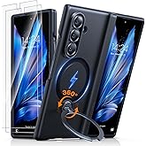 TORRAS 360 Spin Magnetic Stand for Galaxy Z Fold 7 Case, MIL-Grade Hinge Protection, Fit for Magsafe, 360 Kickstand & Ring Holder, Armor Hard Slim Case for Samsung Galaxy Z Fold 7, Black