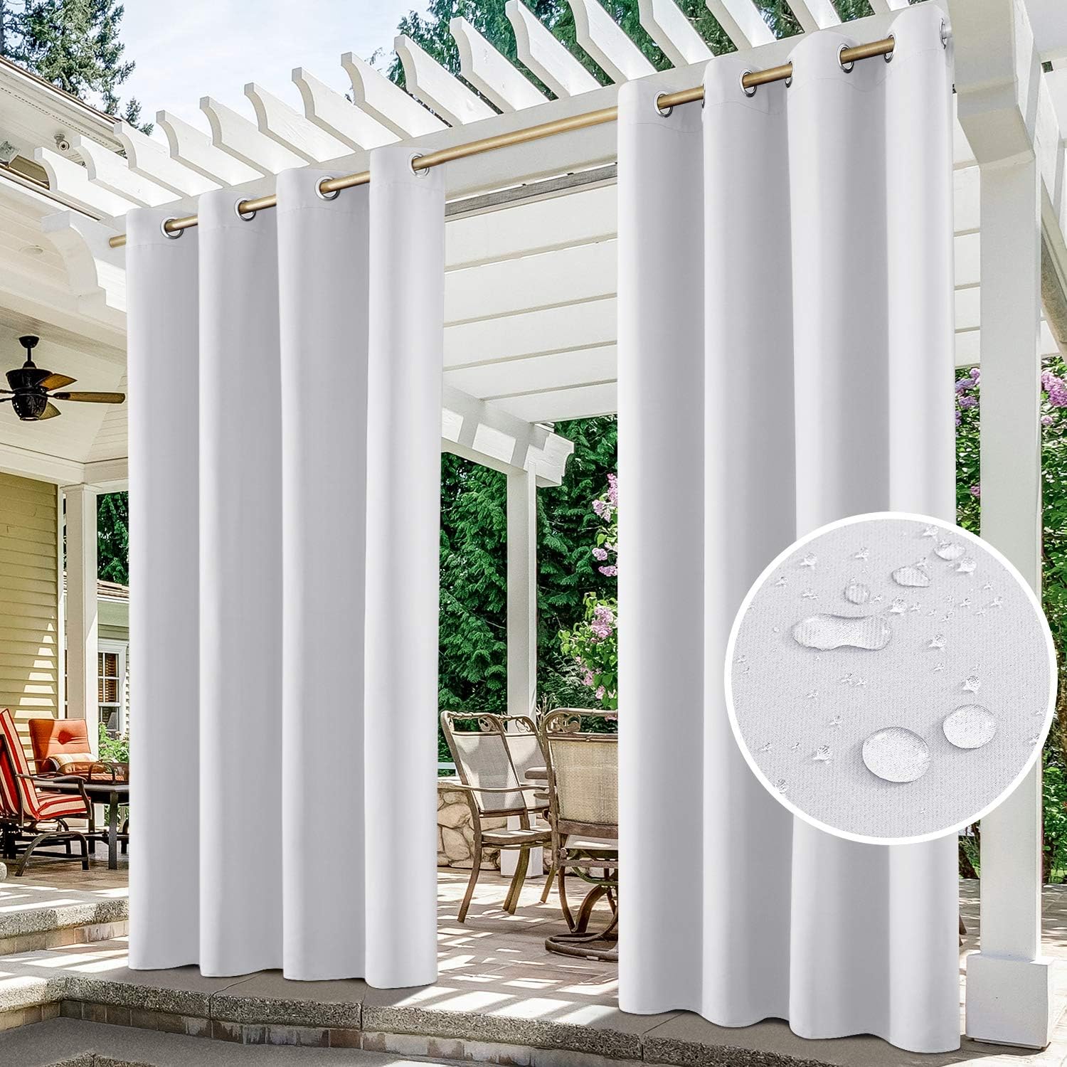 Outdoor Curtains - HOMEIDEAS 2 Panels Greyish White Outdoor Curtains for Patio Waterproof, 52 X 96 Inch Blackout Outdoor Curtains, Thermal Insulated White Outdoor Patio Curtains for Porch/Pergola/Yard/Sliding Door/Arbor