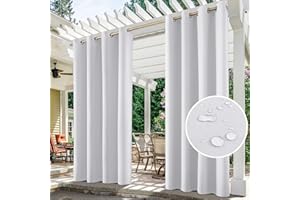 HOMEIDEAS 2 Panels Greyish White Outdoor Curtains for Patio Waterproof, 52 X 96 Inch Blackout Outdoor Curtains, Thermal Insulated White Outdoor Patio Curtains for Porch/Pergola/Yard/Sliding Door/Arbor