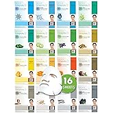 DERMAL Collagen Essence Sheet Mask 16 Combo Pack - 16 Days Daily Skin Therapy for Glow - Aloe, Snail, Vitamin Variety Gift Set - K-Beauty