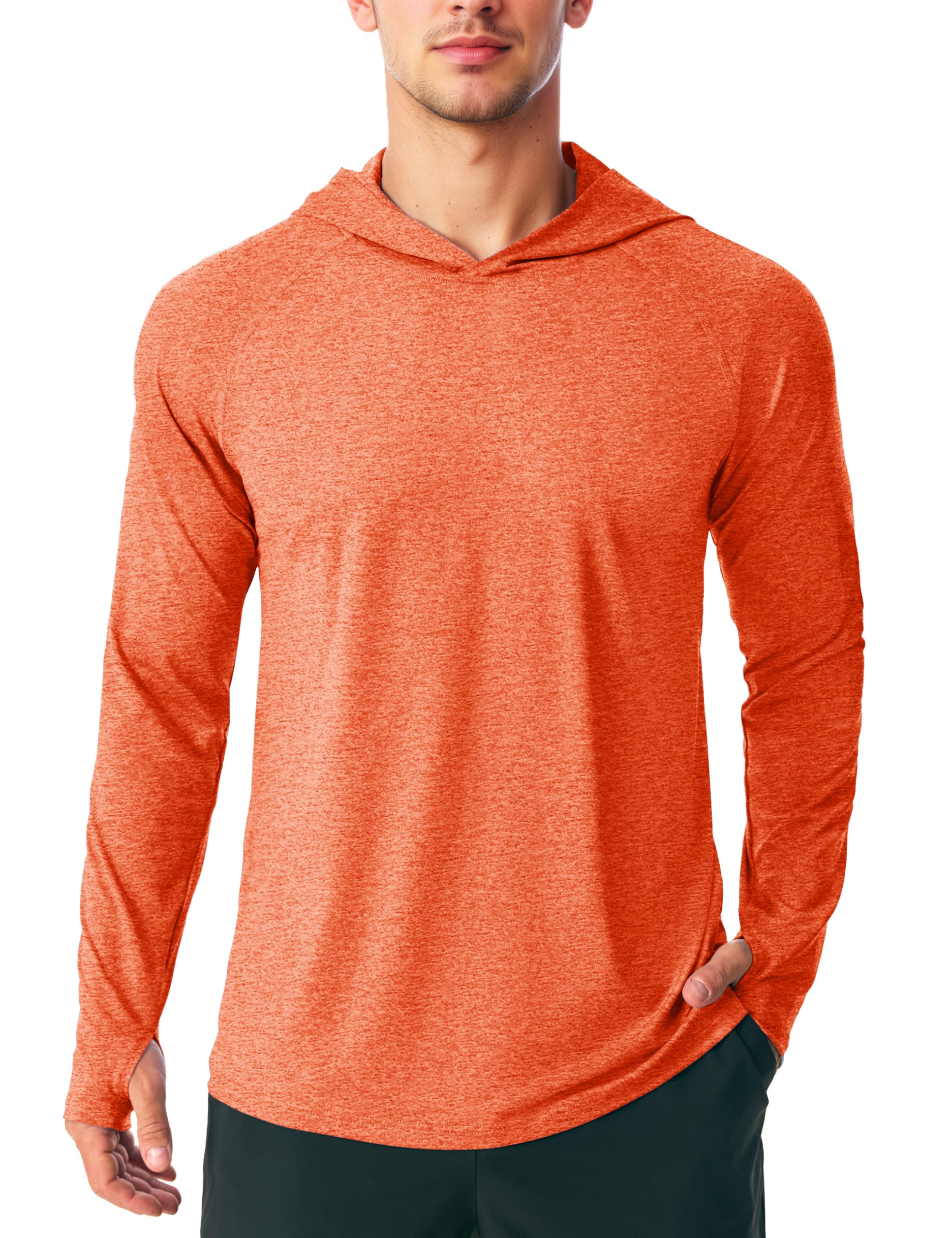 Photo 1 of MAGCOMSEN UPF 50 Long Sleeve Men Hooded Sun Shirt UV Protection Athletic Running Light Hoodies Summer Fishing Workout Gym Shirts Orange L