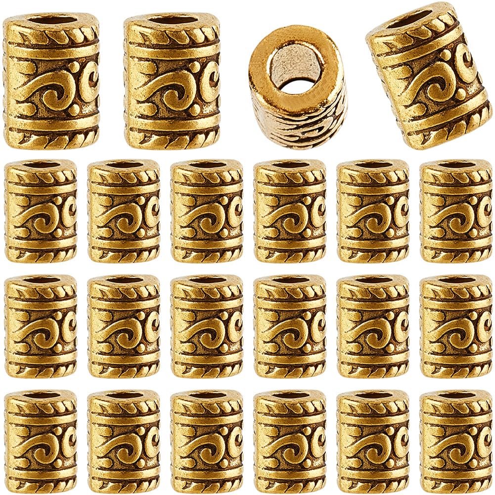 SOFPLATE 1 Box 100Pcs Hollow Tube Beads Gold Column Spacer Bead Bulk Tibetan Antique Golden Alloy Metal Curved Large Hole Bracelet Loose Beads for jewellery Making Necklace Bracelet Charms DIY Crafts