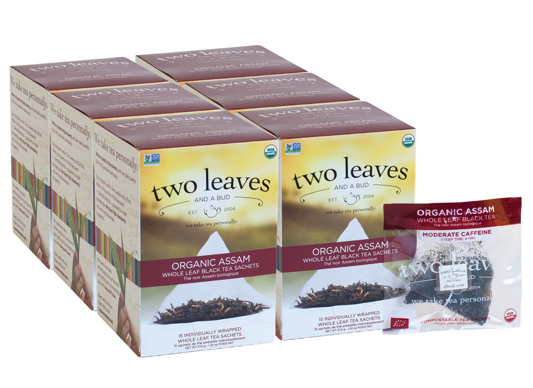 Two Leaves and a Bud Organic Assam Black Tea Bags, 15 Count (Pack of 6