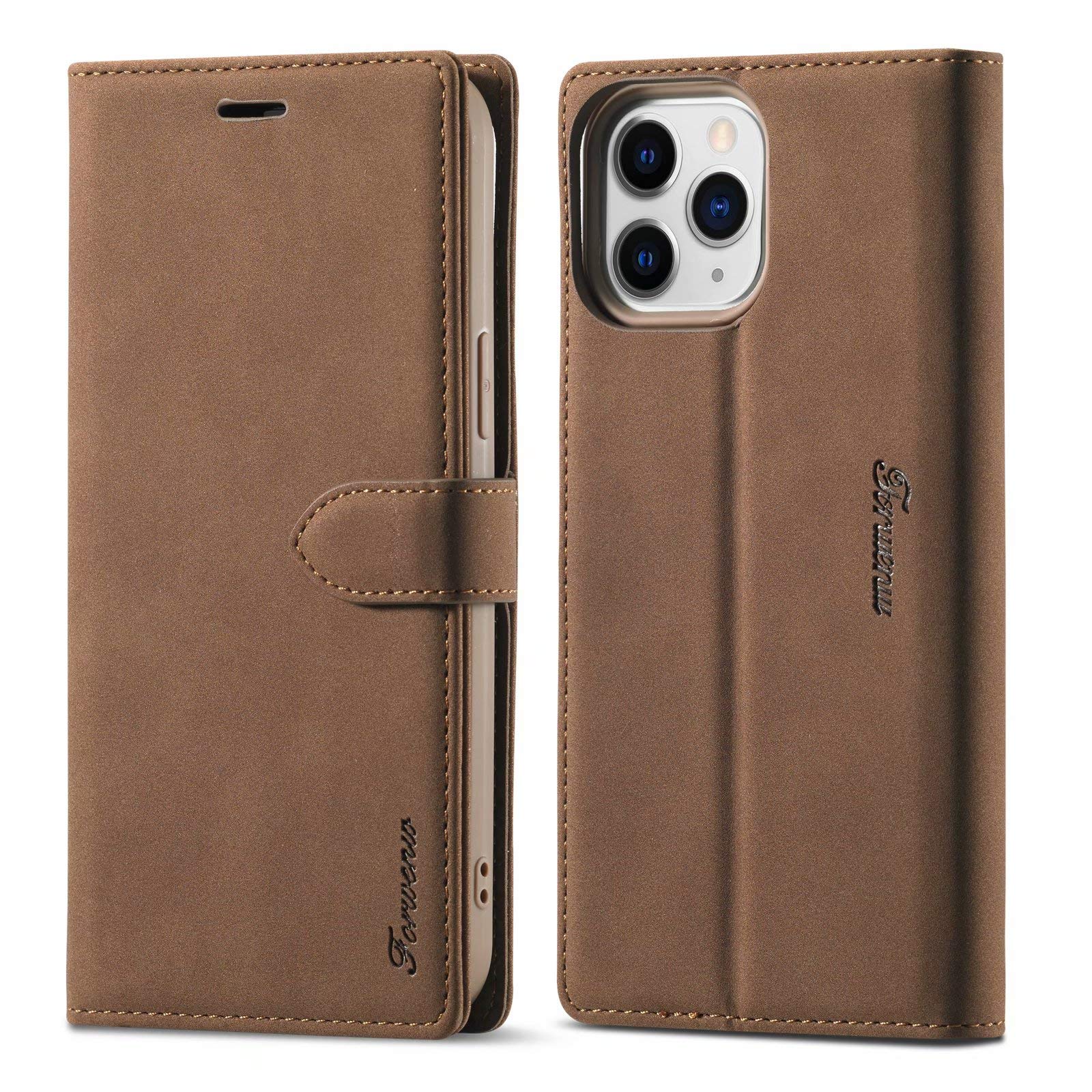 LOLFZ Wallet Case for iPhone 12 Pro Max, Vintage Leather Case Card Holder Kickstand Magnetic Closure Flip Case Cover for iPhone 12 Pro Max 6.7 inch - Brown