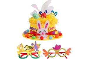 Yushanju Easter Crafts Kits Easter Eyeglasses DIY Easter Hat Kit Easter Chick Bunny Egg for Hats Party Supplies Game Decorations Cartoon Cap Gifts Photo Props(Yellow)