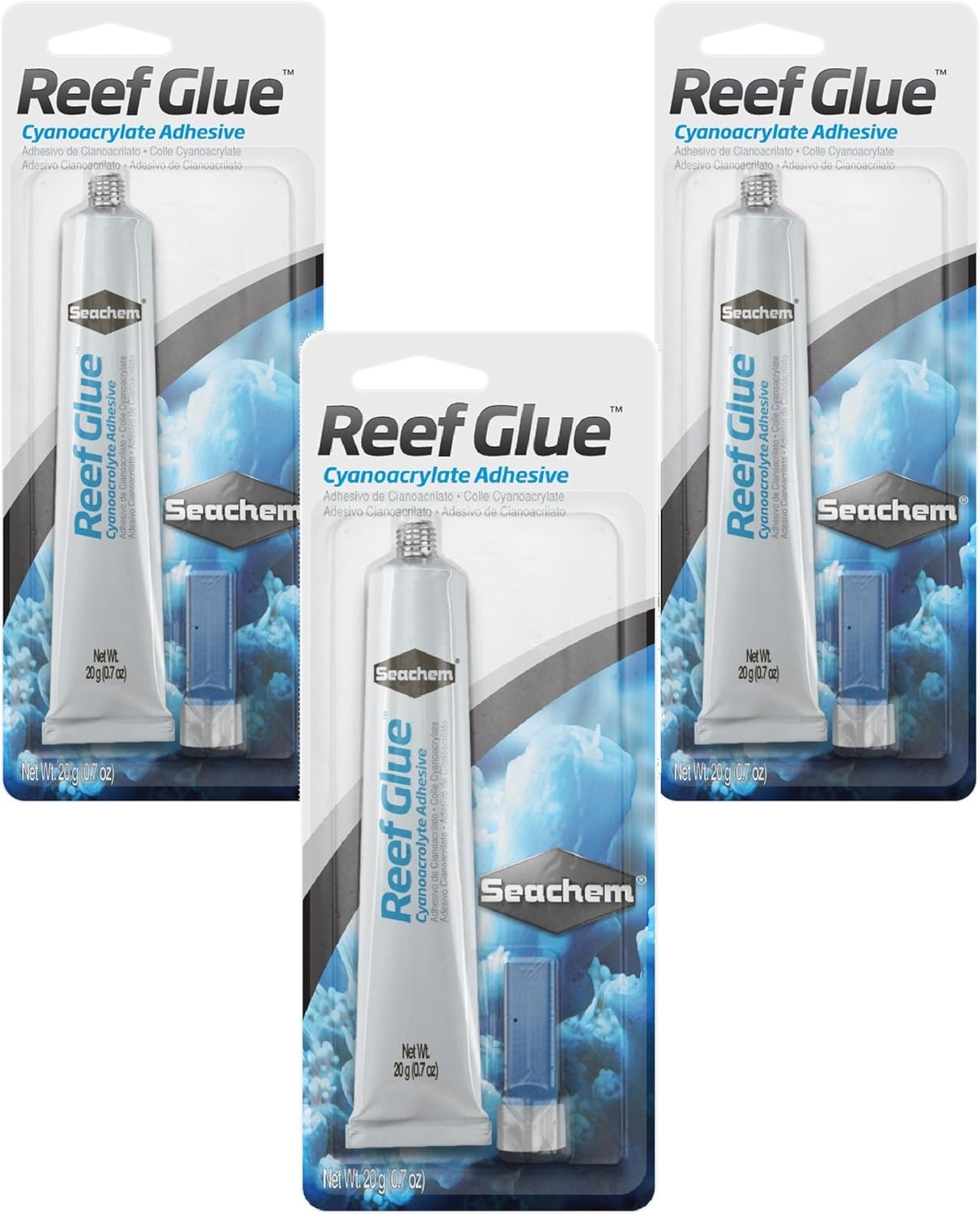 Seachem Reef Glue Cyanoacrylate Gel Coral Frag Mounting, 20g Each (3