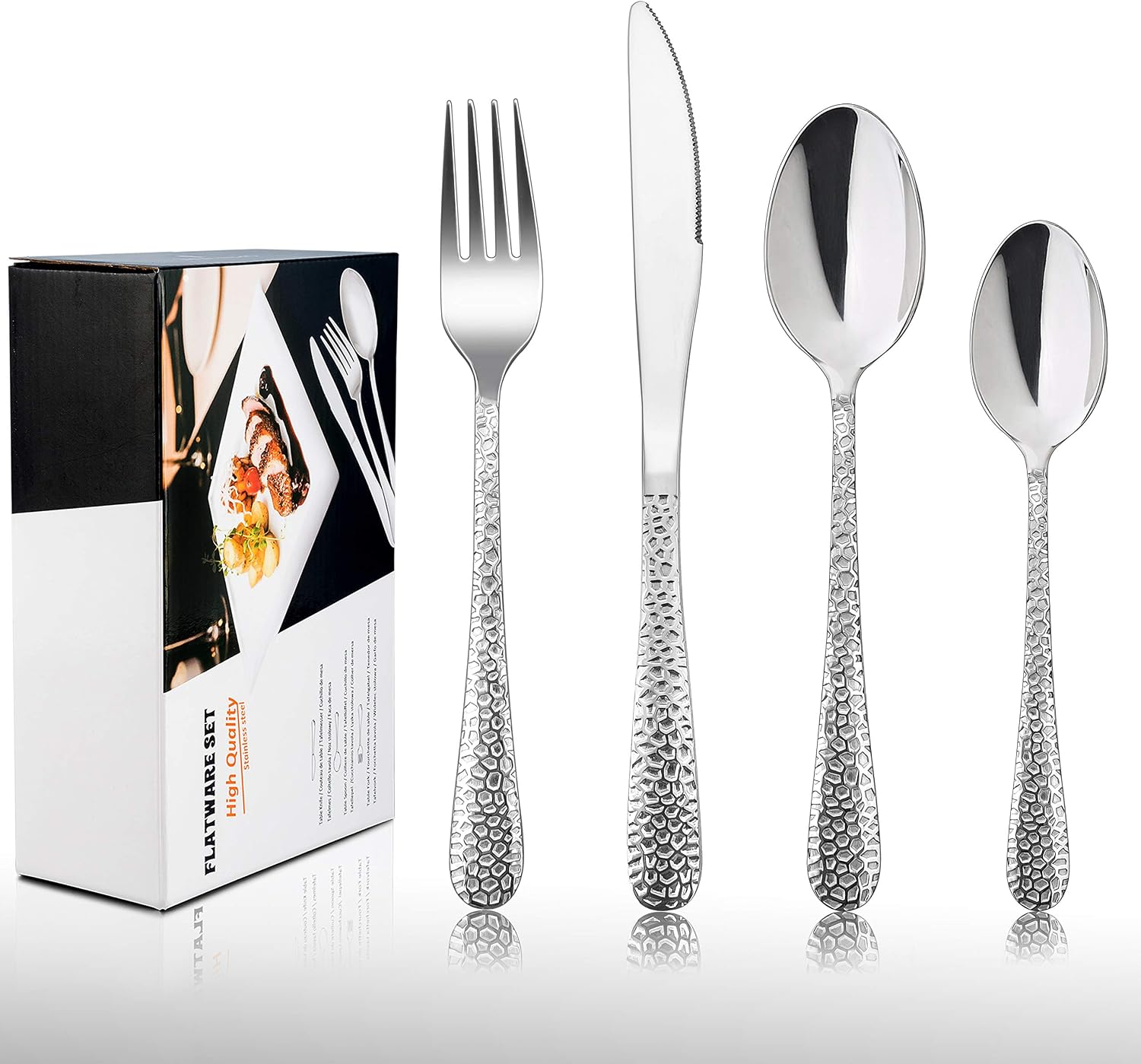HaWare Cutlery Set, 32-Piece Stainless Steel Hammered Flatware Silverware Include Knife/Spoon/Fork