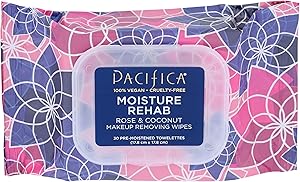 Pacifica Beauty, Moisture Rehab Makeup Removing Wipes, Daily Cleansing, Rose, Coconut Water, Calendula, Aloe, Clean Skin Care