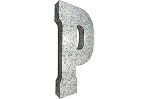 SciencePurchase 20" Metal Letter P Wall Decor, Silver with Rusted Edges, Galvanized Wall Mountable Decoration for Country, Mid-Century, or Farmhouse Themed Room or Event