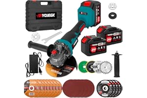 RYOJEGK 5 Inch Cordless Angle Grinder Kit, Power Grinders Tool with 2 x 6.0Ah Battery, 10000RPM Brushless Electric Metal Grinder with 8 x Cutting Disc, 21V Esmeril Inalambrico for Cutting, Grinding