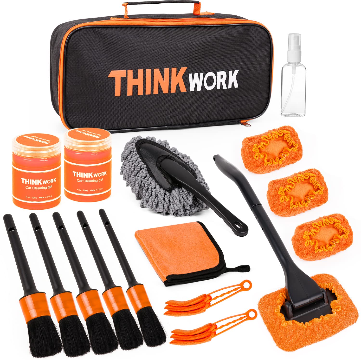 THINKWORK Windshield Cleaner Tool, Car Detailing Kit Interior, 17-Piece Set