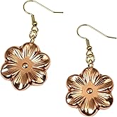 John S. Brana Copper Cherry Blossom Flower Earrings, Brass French Hooks, 2 Inches Long, Tarnish Resistant