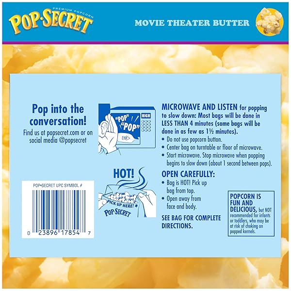 POP SECRET MICROWAVE POPCORN, MOVIE THEATER BUTTER, FLAVOR, 3.2 OZ SHARING BAGS, 12 CT