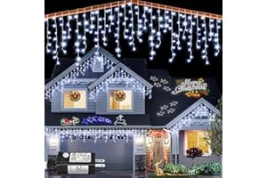 NIELFOI Icicle lights Outdoor - 66ft Christmas Lights with 640LED 120 Drops 8 Modes, Plug in Curtain String Lights Waterproof for Holiday Wedding Party Home Garden Bedroom Indoor Outdoor Decoration,Cool White