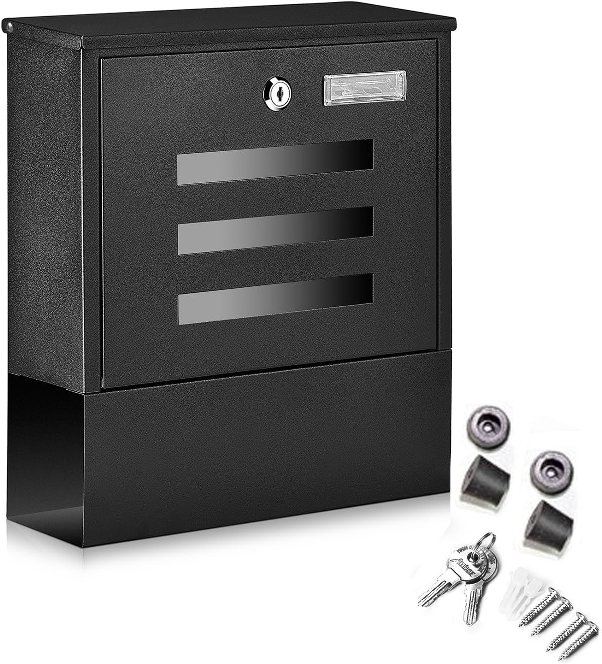 qobobo Paint Iron Letter Mail Post Box Wall Mountable Letterboxes Matte Surface with 2 Keys 3 Viewing Windows with Newspaper Holder,Black