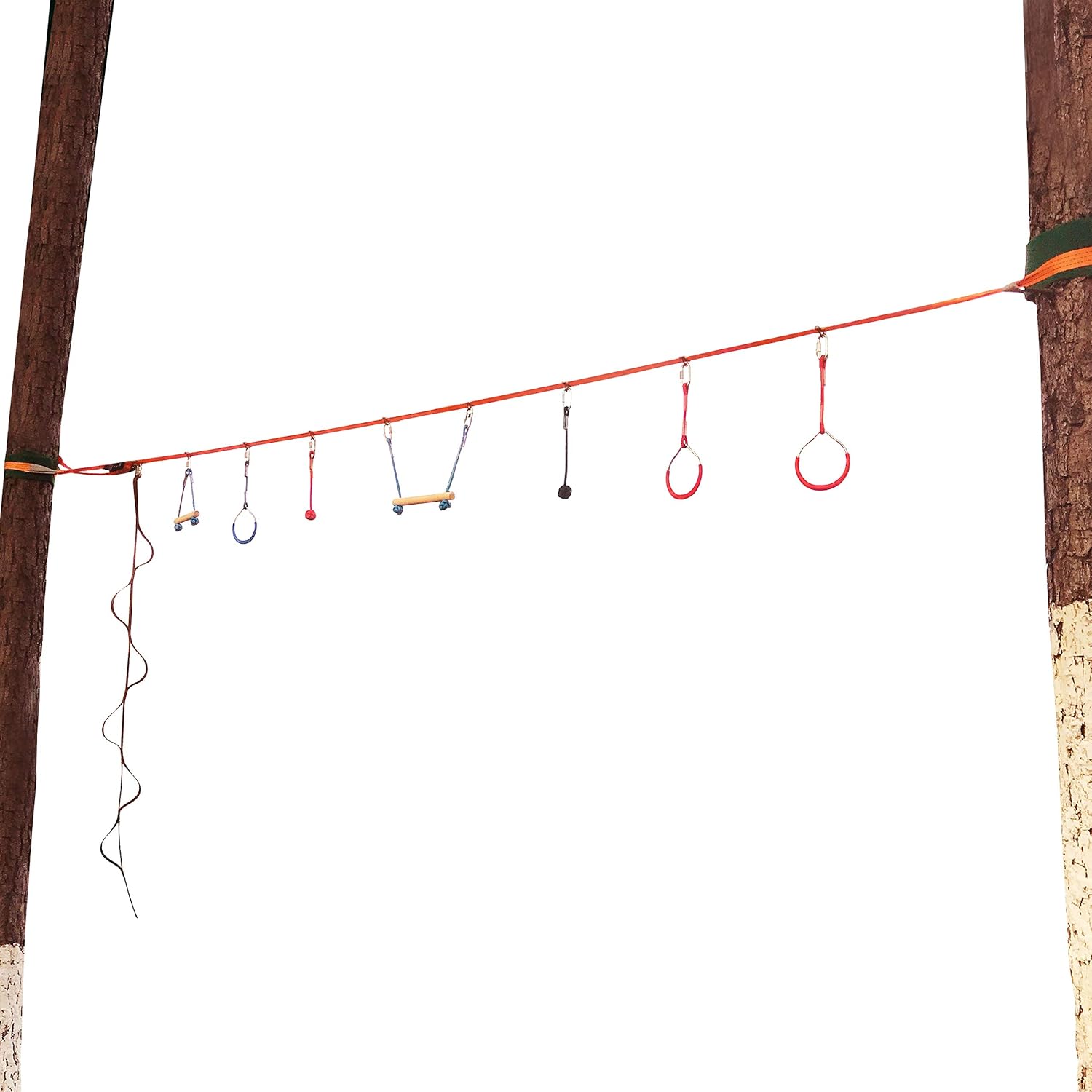 Hokilands 50 Foot Slackline Ninja Warrior Training Equipment for Kids Teens , Adjustable Hanging Obstacles Course Kit Including Climbing Rope Ladder & Carry Bag, Backyard Playground Swing Monkey Bars: Toys & Games
