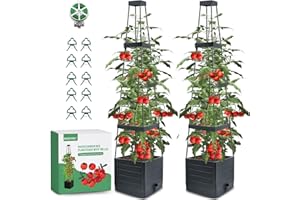 MQFORU 2 Packs Raised Garden Bed Tomato Planter with Trellis, 57" Tomato Cages for Climbing Vegetables Plant, Self Watering Planters Box for Garden Pots for Patio Greenhouse Indoor Outdoor（2PCS）