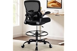 AreShark Drafting Office Chair - Ergonomic Tall Office Chair with Adjustable Footrest Ring - Counter Height Adjustable Rolling Standing Desk Chair with Lumbar Support and Flip-up Armrests for Home