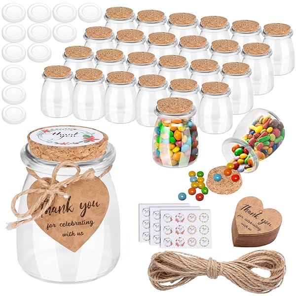 AIXIANG 30 SET 3.5 OZ GLASS JARS WITH CORK LID & AIRTIGHT SEAL – RUSTIC WEDDING FAVORS, BABY SHOWER GIFTS, CANDY & SPICE STORAGE – INCLUDES TWINE, LABELS (MULTI-PURPOSE, ECO-FRIENDLY)