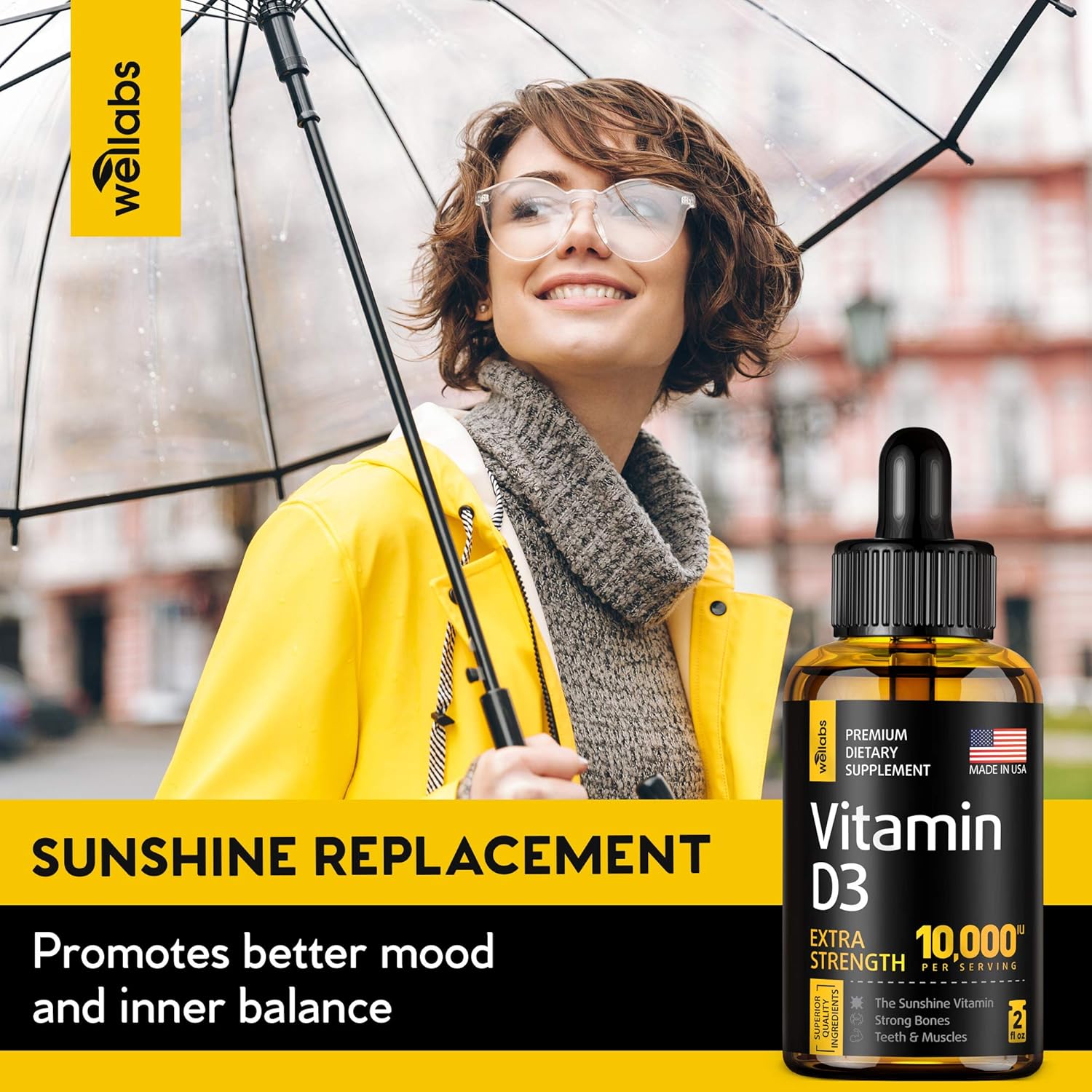 Vitamin D3 Drops - Extra Strength Vitamin D3 10000 IU - Made in The USA - High Dose Vitamin D3 - Premium & Natural Vitamin D3 - The Sunshine D3 Vitamin Supplement - Organic & Raw Vitamin D: Health & Personal Care
