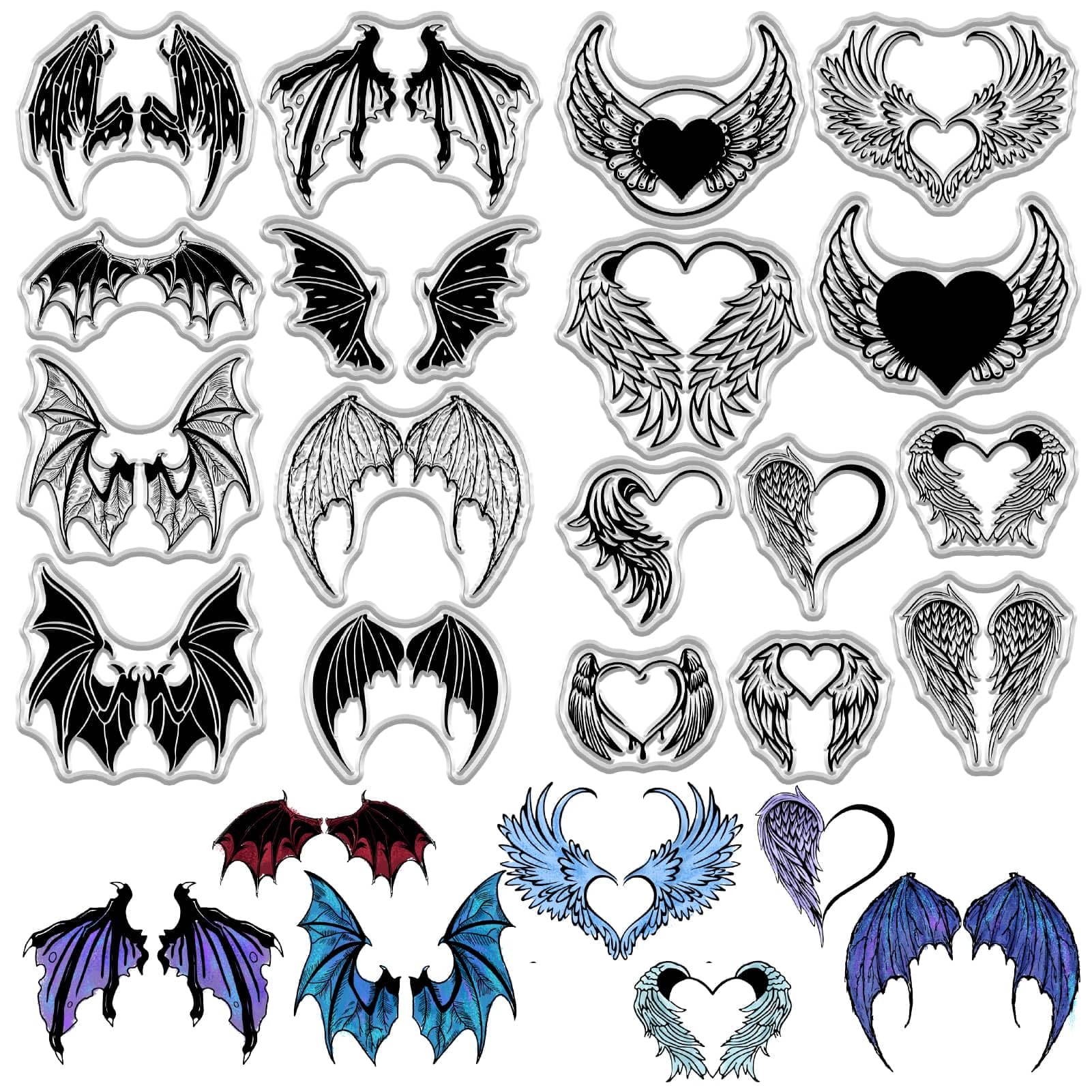 CRASPIRE 2 Styles Wing Clear Rubber Stamps Angel Devil Wings Vintage Reusable Transparent Silicone Stamp Seals for DIY Scrapbooking Halloween Journaling Card Making Decor Photo Album Decorative