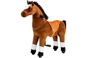 PONYEEHAW Ride on Horse Toys, Kids Riding Horse Toys Ride on Toys for 4-9 Years Old, Premium Plush Animals Toys Walking Horse with Wheels (Brown, 33.46" L x 11.81" W x 35.83" H)