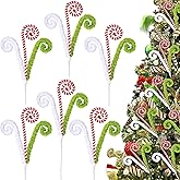 RINOLY 6 Pcs Christmas Tree Topper,16 in Red Green White Candy Cane Christmas Tree Decorations,Woolen Curly Christmas Tree Picks Ornaments for Holiday Decorations Vase Filler Garland (Green)