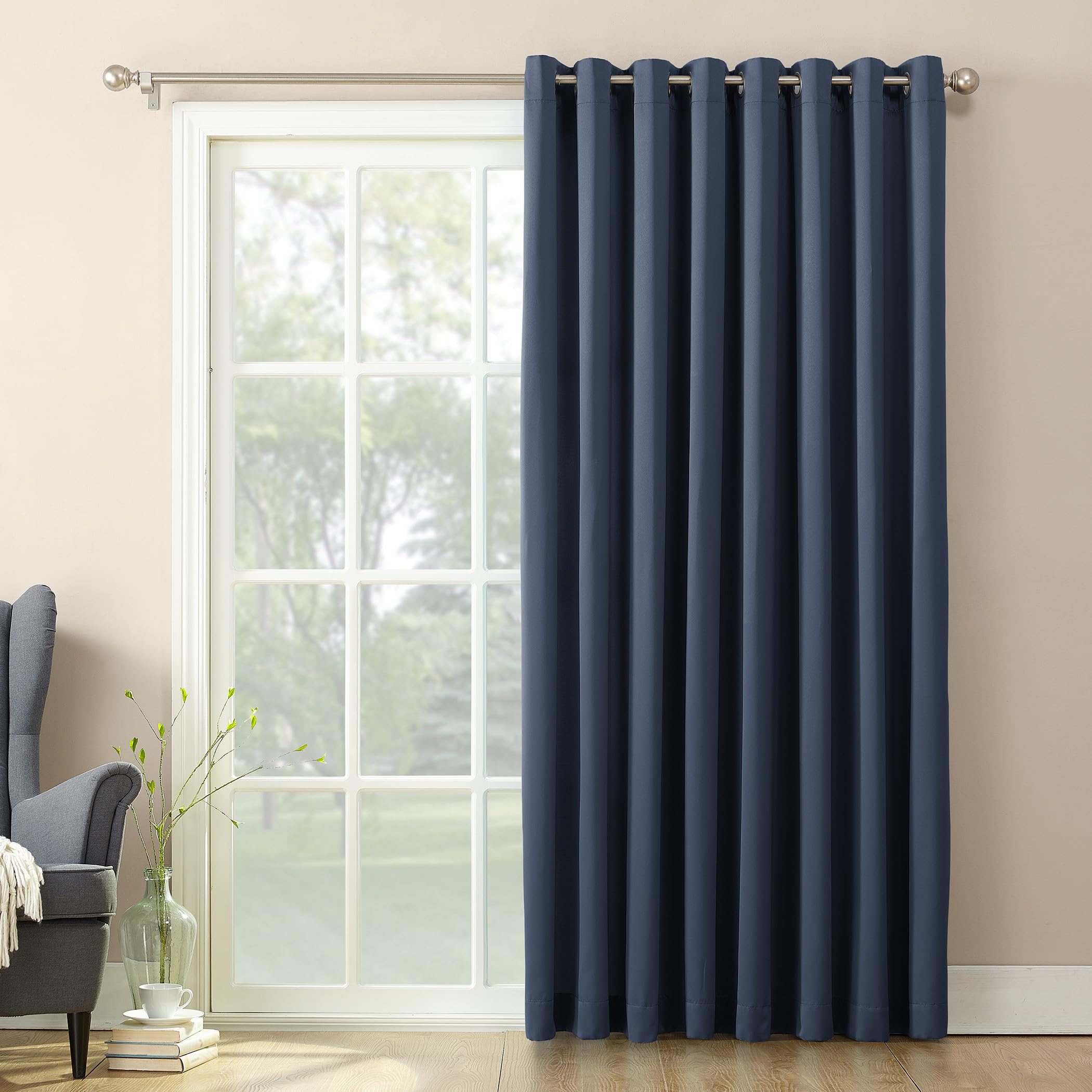 Sun Zero Barrow Energy Efficient Grommet Sliding Patio Door Curtain Panel, 100" x 84", Navy Blue