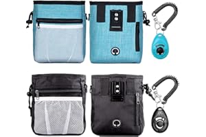 STMK Dog Treat Pouch Dog Clicker Training Kit, Dog Training Treat Pouch Dog Clicker for Training, 3 Ways to Wear Easily Carries Treat Pouches for Pet Training (Black and Light Blue)