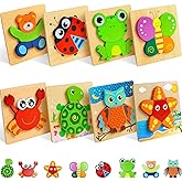TOY Life Wooden Puzzles for Toddlers 2-4, 8 Pack Animal Puzzles for Kids Toddler 1-3, Montessori Toys for 1 2 3 Year Old, Educational Toys for Boys Girls Age 2 3 4 5, Baby Learning Toy Gifts