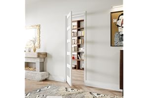 SOLRIG 24" x 80" French Interior Door - 5 Lites Tempered Frosted Glass Pantry Door Panels, Closet & Bathroom Single Door Slab, White Primed, MDF - Panel Need to Assembly