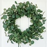 Mistilia18 Inch Artificial Eucalyptus Wreath, Faux Green All-Season Minimalist Leaves Wreaths for Front Door, Window, Wall, Porch, DIY Holiday Decoration, Indoor, Outdoor Wedding Decor