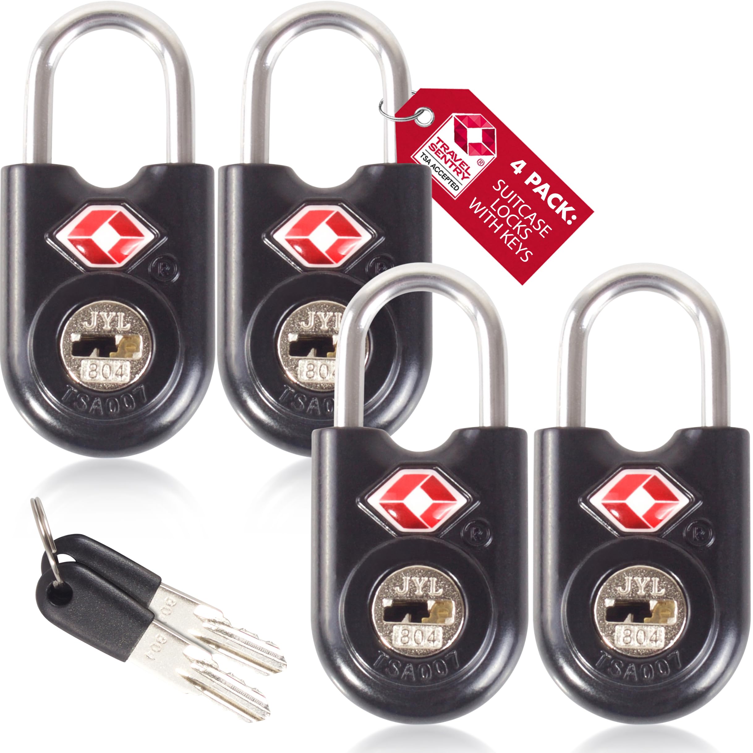OW-Travel TSA Approved Luggage Locks Suitcase Locks with Keys (4 Pack Black) Travel Padlock Bag Small Padlock. Luggage Padlocks for Suitcases. Mini TSA Suitcase Padlocks with Keys for Bags and Cases