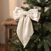 Thiccywoov 12 Pcs Satin Bow for Christmas Tree, White Long Tail Bows Decor | Christmas Tree Topper Satin Ribbon Bows with Long Tail for Wreath Front Door Garland, Mantle Front Door Porch Gift Decor