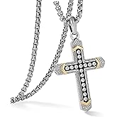 GTMJ Stainless Steel Cross Necklace for Men Women, Zirconia Adjustable 24-26 inch Box Chain, Religious Jewelry Gift for Him