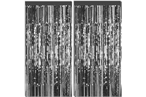 ASTARON 2 Pack Black Foil Fringe Curtain Metallic Foil Tinsel Red Photo Booth Backdrop Streamer for Birthday Halloween Christ