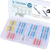 TICONN 150 Pcs Solder Seal Wire Connectors, Heat Shrink Butt Splice | Waterproof &amp; Insulated, No Crimping Tool Required, Weatherproof Solder Connectors for Automotive, RV and Home Electrical
