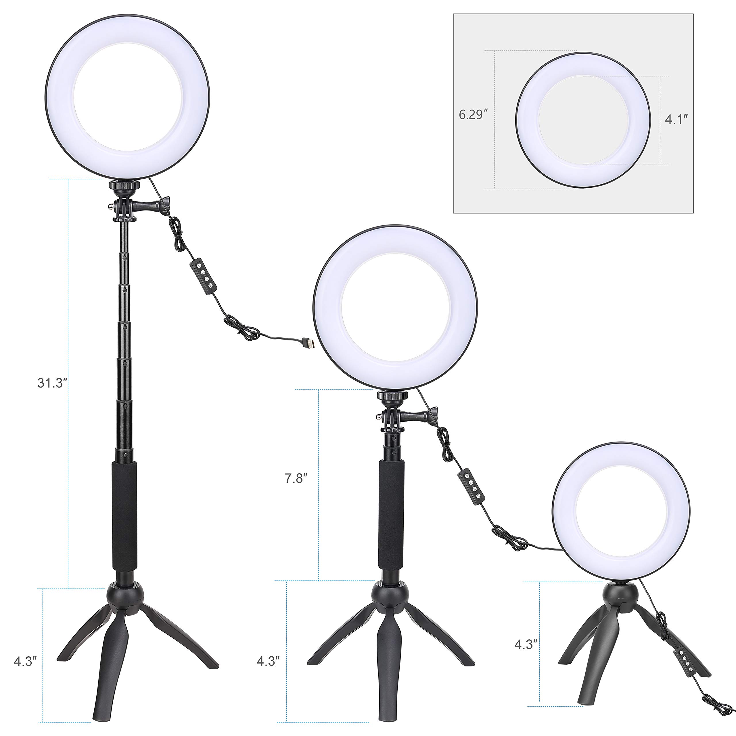 Zomei LED Dimmable Ring Light with Selfie Stick, Mini Tripod, Cellphone Holder for Phone Live Streaming YouTube Video Shooting Photography