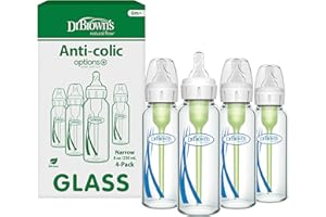 Dr. Brown's Anti-Colic Options+ Narrow Glass Baby Bottle with Level 1 Slow Flow Nipple, BPA-Free, 8 oz/250 mL, 4-Pack