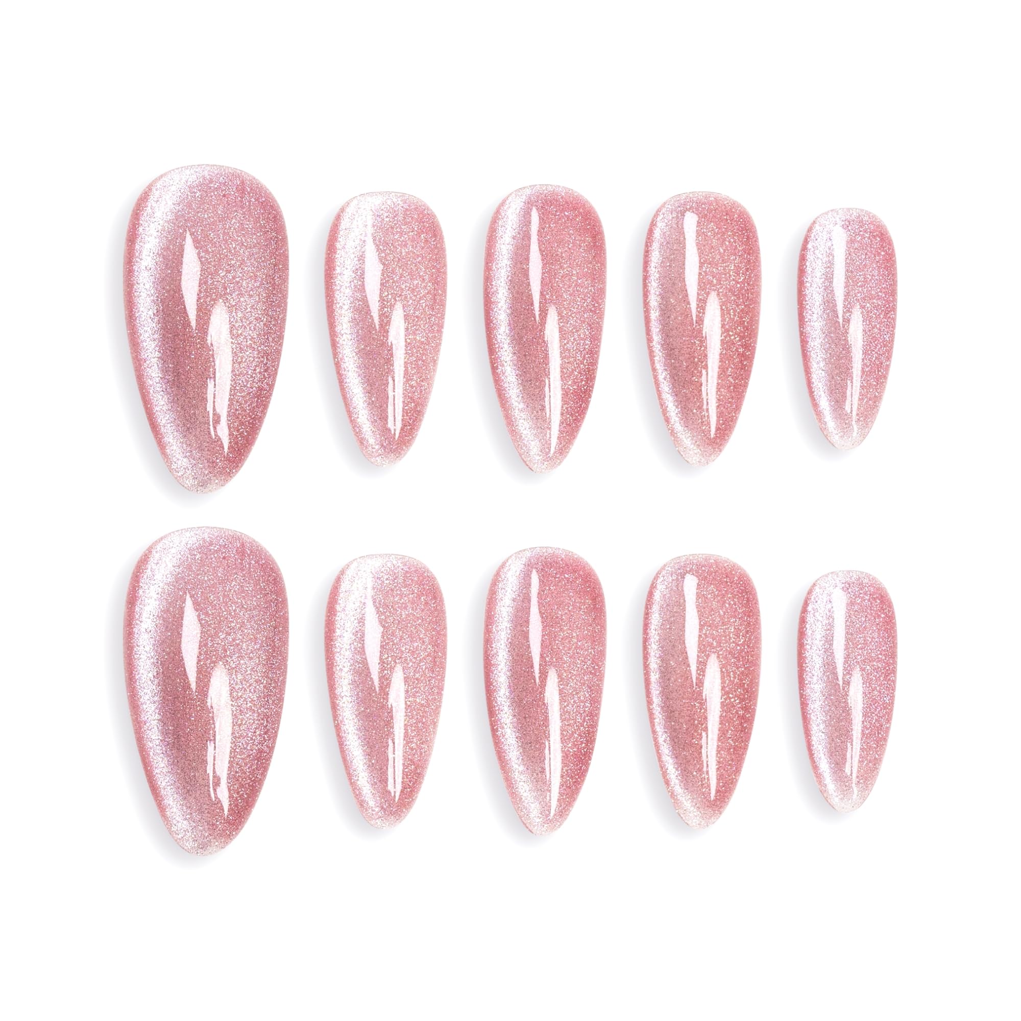 Sun&Beam Nails Handmade Press-on Medium Long Almond Fuchsia Pink Cat Eye Design Charming False Nail Tips 10 Pcs (#124 L)