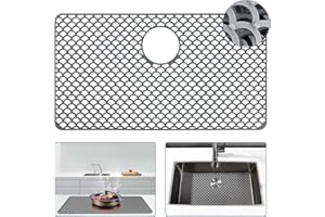 Snuggery Silicone Sink Protector 28"x15" Rear Drain Hole, Heat Resistant Non-slip Dishwasher Suitable, Large Sink Mat for Bottom of Farmhouse Kitchen Stainless Steel Sink