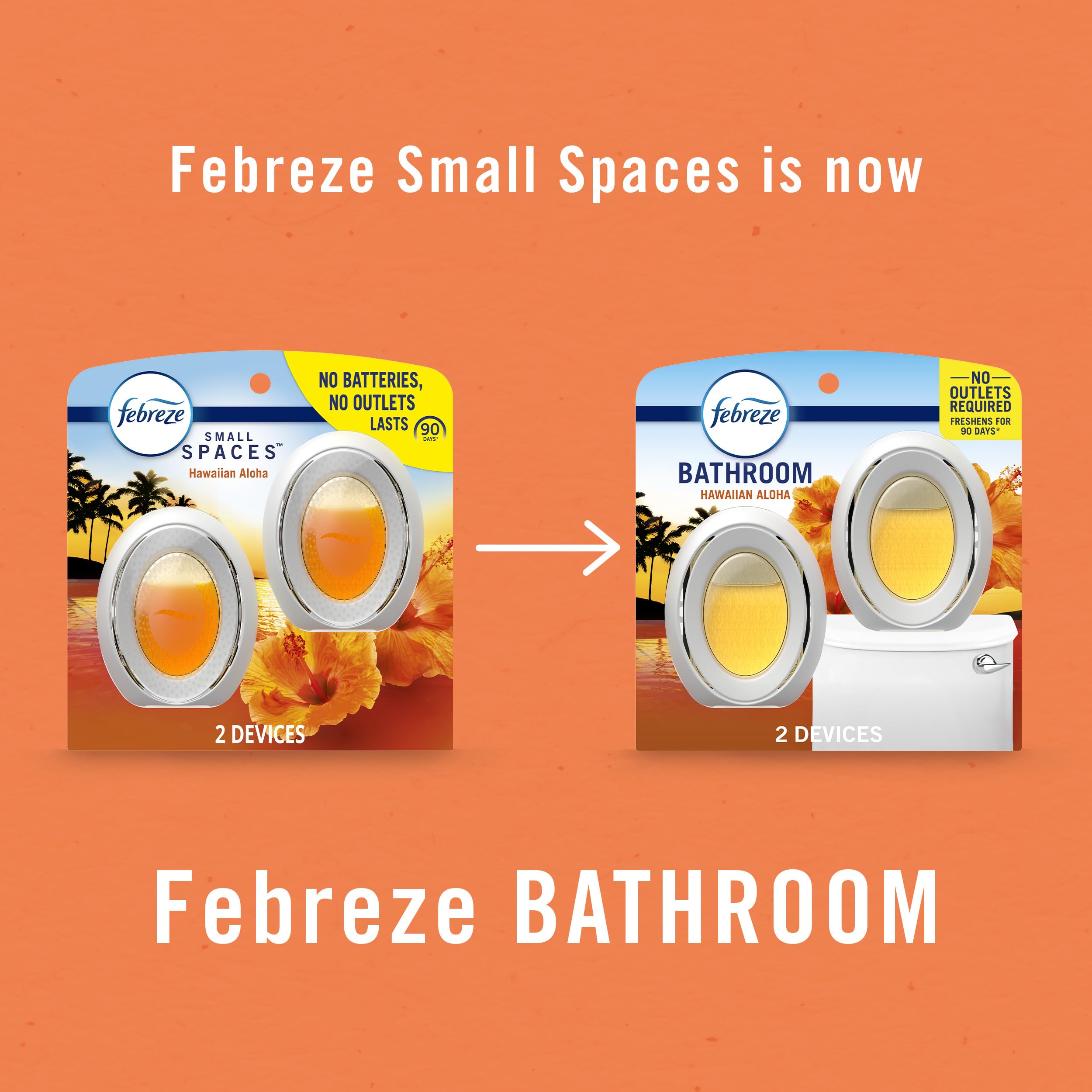 Febreze Small Spaces Air Freshener, Odor-Fighting, Plug In Alternative, Air Fresheners for Home and Bathroom and Kitchen, Closet Air Fresheners, Hawaiian Aloha Scent, 2 Count