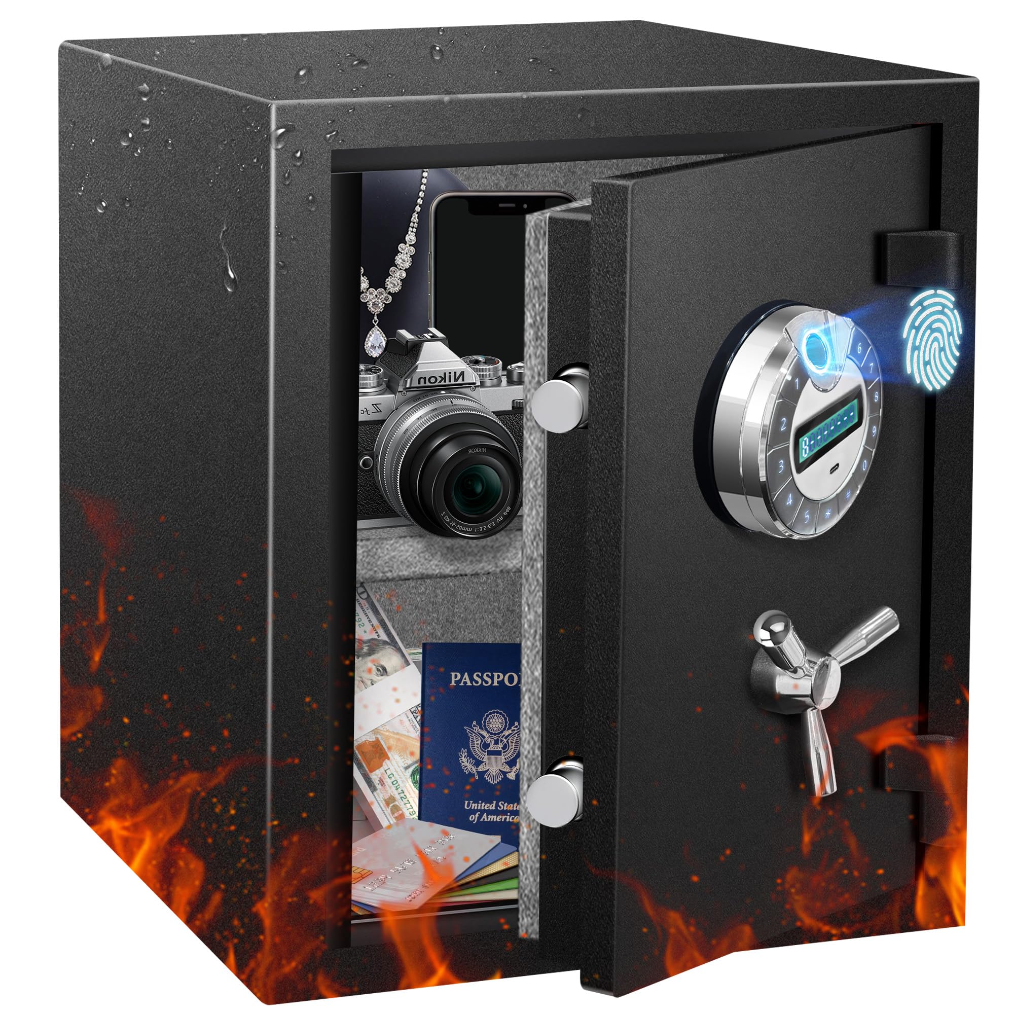 Photo 1 of ****MINOR DAMAGE, SCRATCHES****RETLLAS 4.5 CuFt Heavy Duty Fireproof Biometric Home Safe – Fingerprint Access, Reinforced Steel, Dual Anti-Pry Bolts, Backlit LCD, Heat-Sealing Gasket and USB-C Power for Documents & Electronics