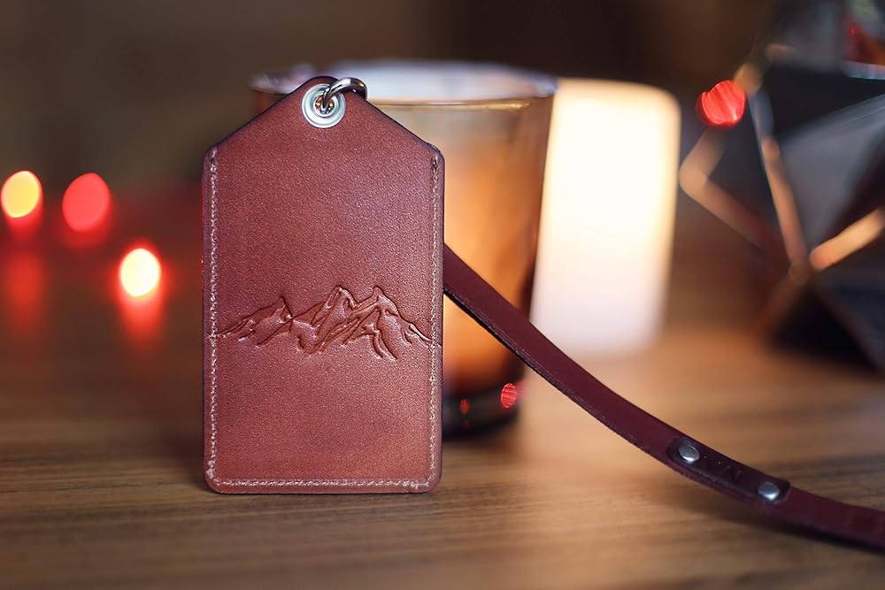 Custom Leather ID holder, Mountains, Badge Holder Handmade