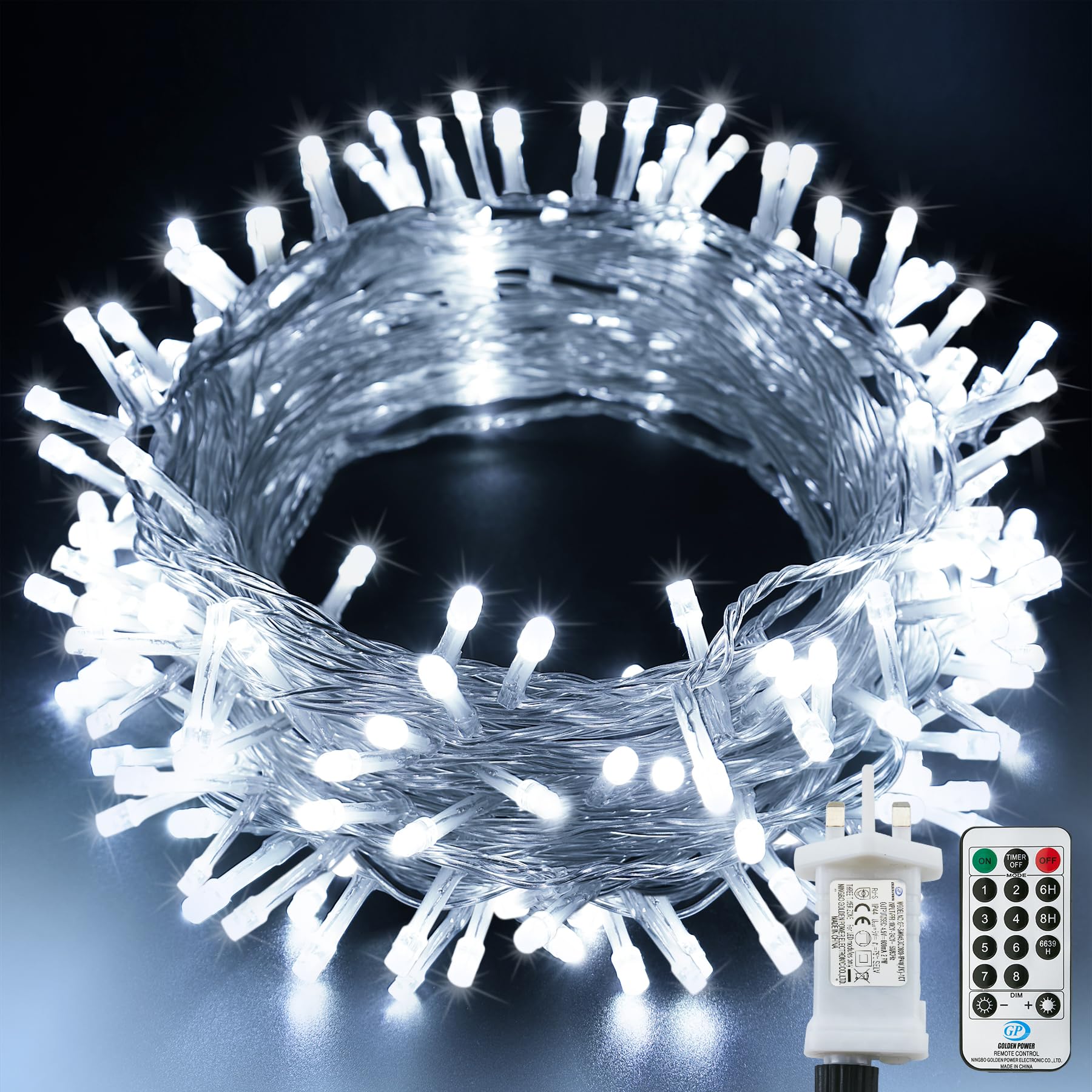 Bollengold Fairy Lights Plug in, 12M/39Ft 120 LED Main Powered Christmas Lights with 8 Modes Waterproof String Lights for Bedroom Party (Cool White) — image 1