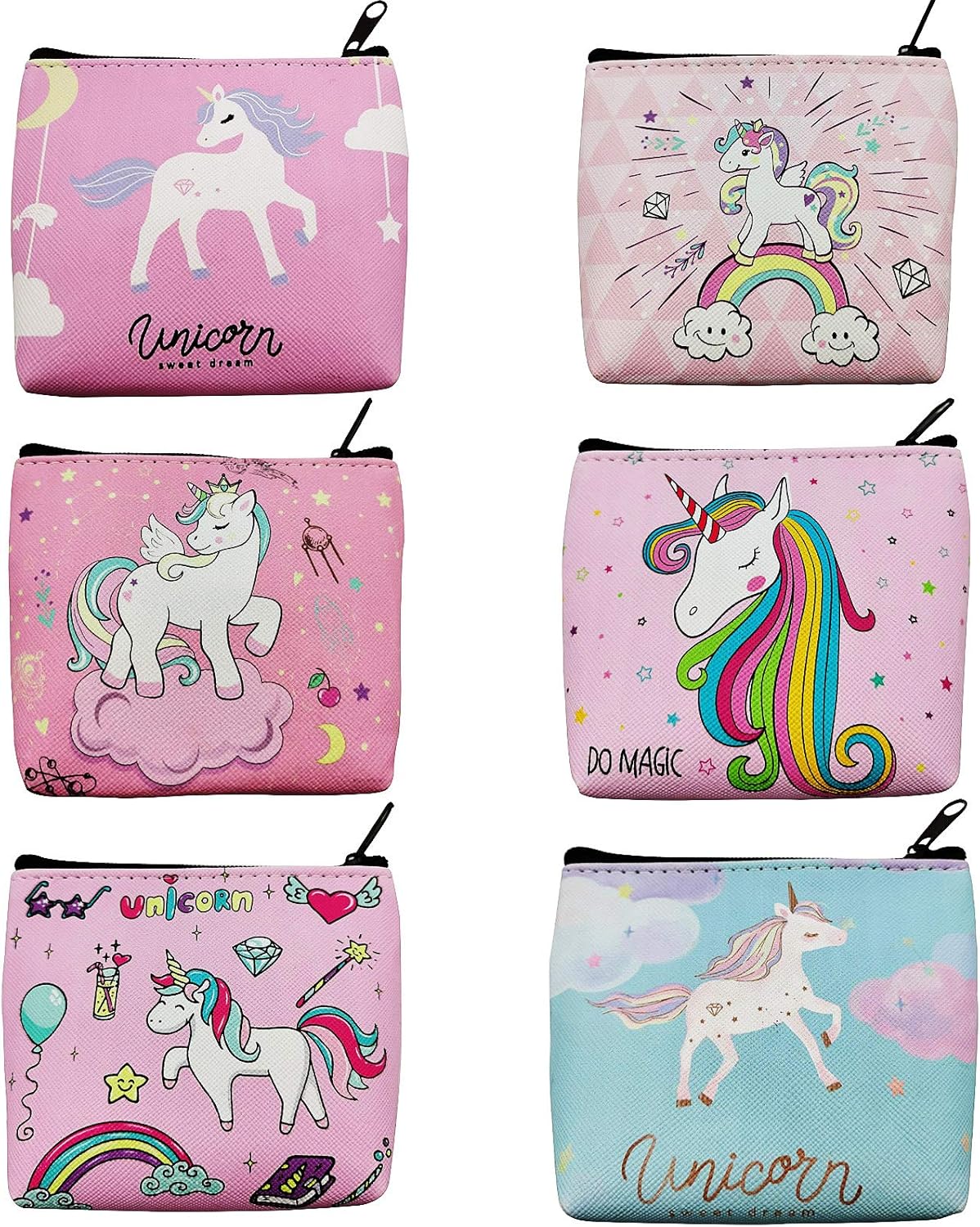 Set of 6 Unicorn Coin Change Purse for Girls Women Unicorn