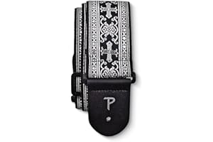 P PERRI'S LEATHERS LTD. Perris Leather Guitar Strap - Silver Cross Design Nylon Guitar Strap, with Leather Ends - Electric/Acoustic/Bass Guitar Strap - Adjustable Strap From 39″ to 58″ - Metallic Silver (TWS-6548)